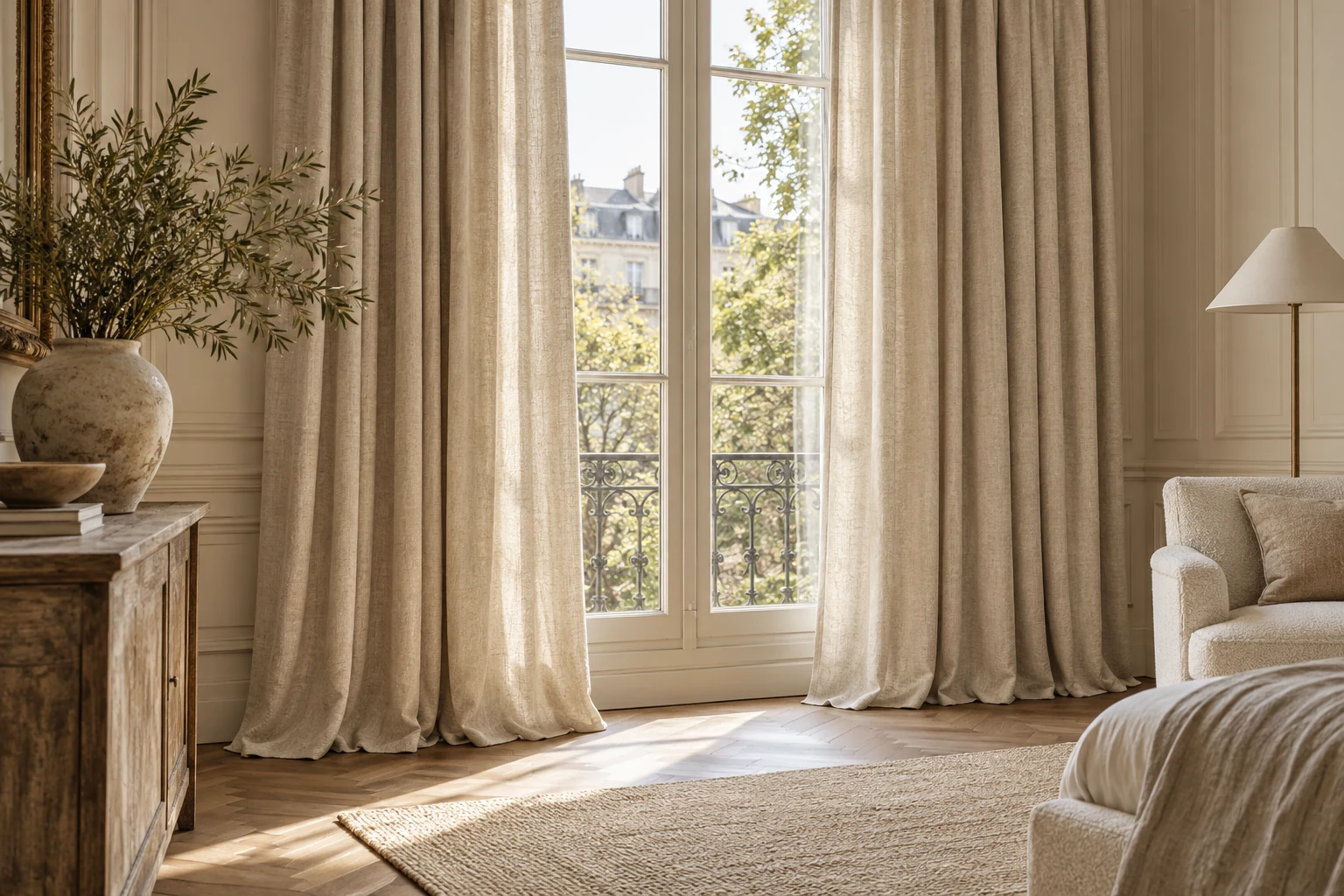 cortinas en tono lino natural
