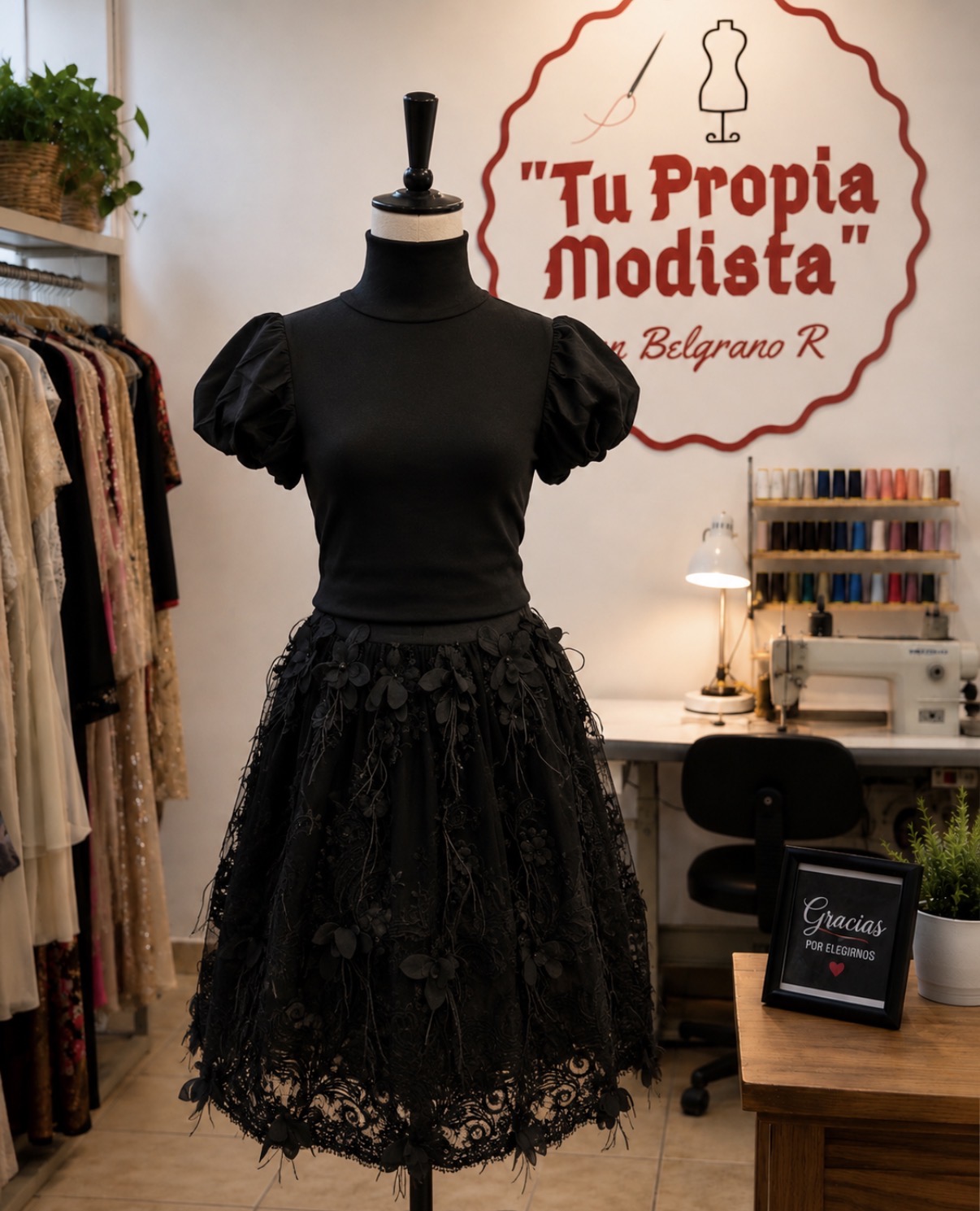Conjunto negro con encaje realizado en LÍA Atelier