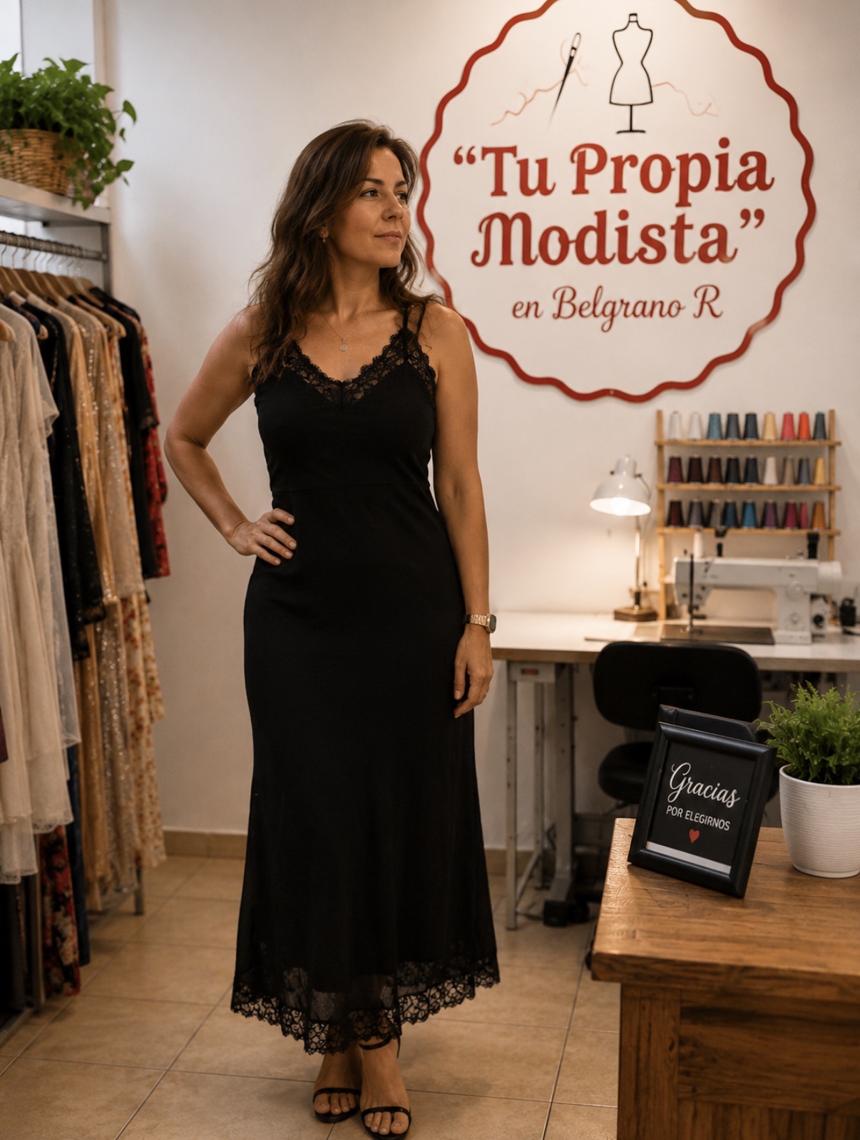 Vestido negro largo realizado en LÍA Atelier
